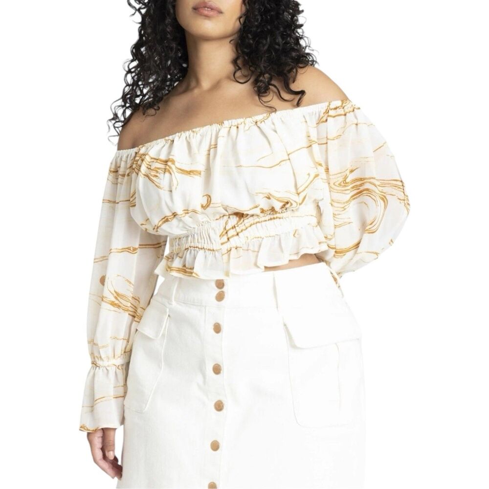 Eloquii Off The Shoulder Peasant Cinnamon Swirl Blouse Crop Top Plus Size 20
